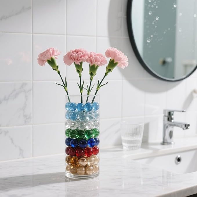 2.16LB Glass Beads Mix Colors Vase Filler Aquarium Gravel Decor Flat Glass Marbles Gems Pebbles Fish Tank Rocks Home Decorative Art Craft - 7 Colors Mixed-PurrikoPets