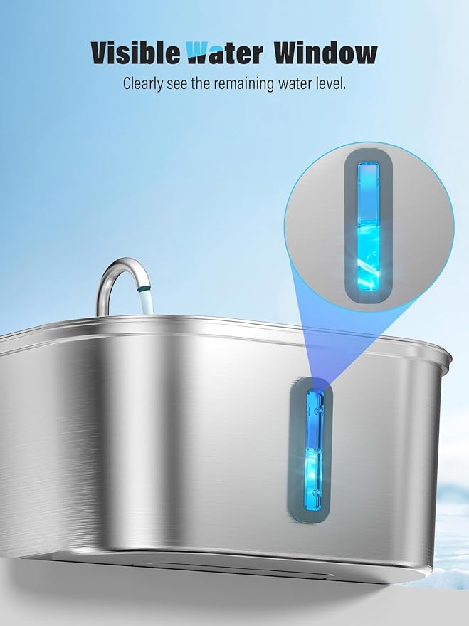 Dog Water Fountain for Large Dogs, 8L/2.1Gal Stainless Steel Pet Water Fountain with Water Level Window, Automatic Dog Water Bowl Dispenser for S-L Dogs and Multi-Pets (with 6pcs Filters)-PurrikoPets