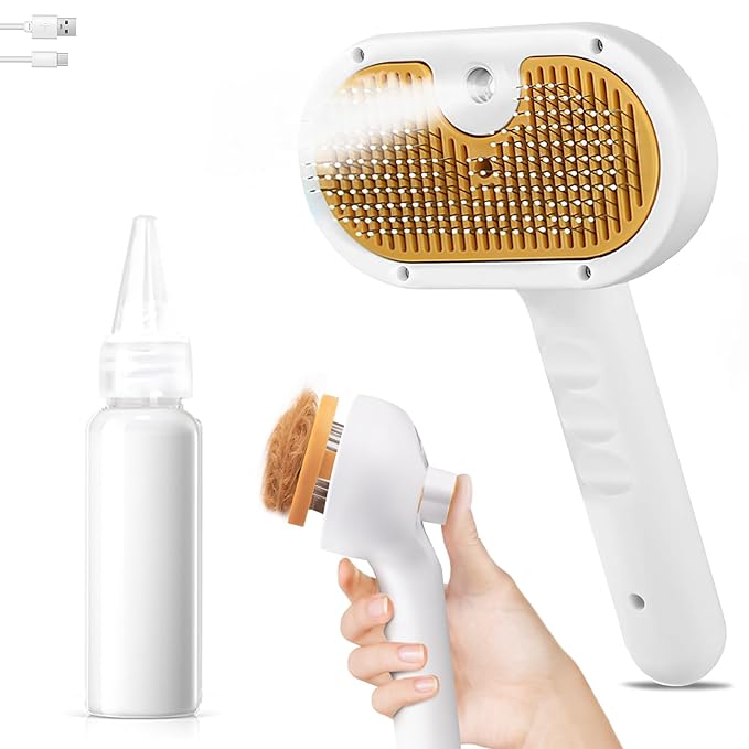 3-in-1 Pet Steam Brush Set for Dogs & Cats, Grooming Comb with Spray, Defur Tool, Water-Assisted Hair Removal, Gentle Cat & Dog Spritz Brush, Multi-Purpose Steam Grooming Kit-PurrikoPets