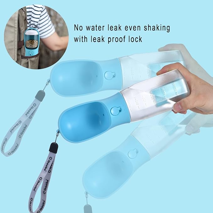 Dog Water Bottle with Food Container & Poop Bag Holder, Travel Water Bowl, Portable Pet Dispenser, Dog Stuff Accessories Items, Puppy Essentials Necessities for Yorkie Chihuahua Walking Hiking-PurrikoPets