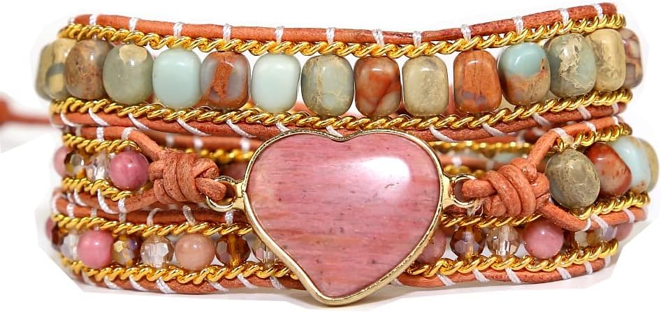 ZOSOJONA Women Wrap Bracelet Boho Natural Jasper Crystal Stone Beads Strand Bracelets