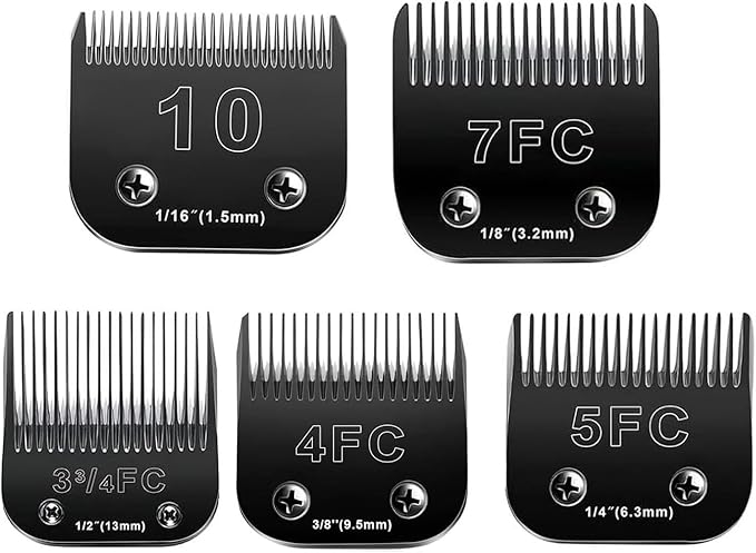 10 Blades Dog Grooming Blades Compatible with Andis/Oster A5/Wahl KM-10 Series Dog Clippers,Detachable Clipper Replacement Blade,Black (5PCS Black-#10+3FC+4FC+5FC+7FC)-PurrikoPets