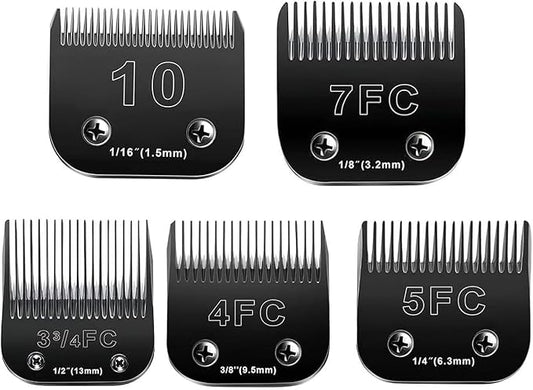 10 Blades Dog Grooming Blades Compatible with Andis/Oster A5/Wahl KM-10 Series Dog Clippers,Detachable Clipper Replacement Blade,Black (5PCS Black-#10+3FC+4FC+5FC+7FC)-PurrikoPets