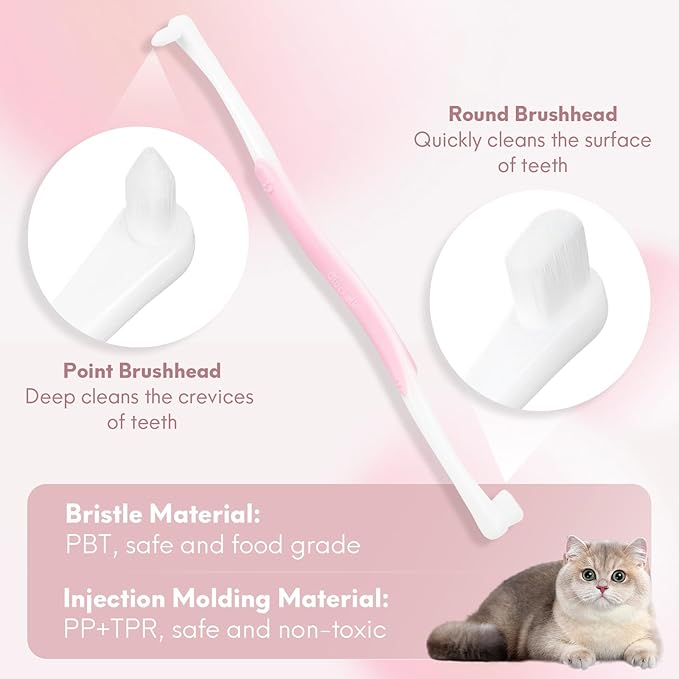2 Pcs Dual-Sided Cat Toothbrush with Micro Brush Head, Ultra Soft Nano Bristles Pet Toothbrush Kit, Kitten/Puppy Toothbrushes, Fit into Cats/Small Dogs Mouth, Avoid Bleeding Gums-PurrikoPets