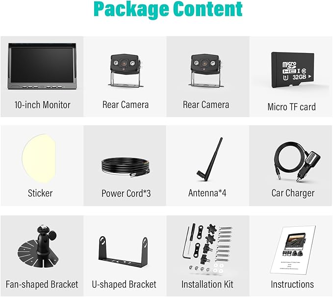 10" Wireless Backup Camera System, HD 1080P Digital Back Up Camera Systems with 10 Inch Quad Split DVR Monitor for Truck, RV, Trailer, W102-PurrikoPets