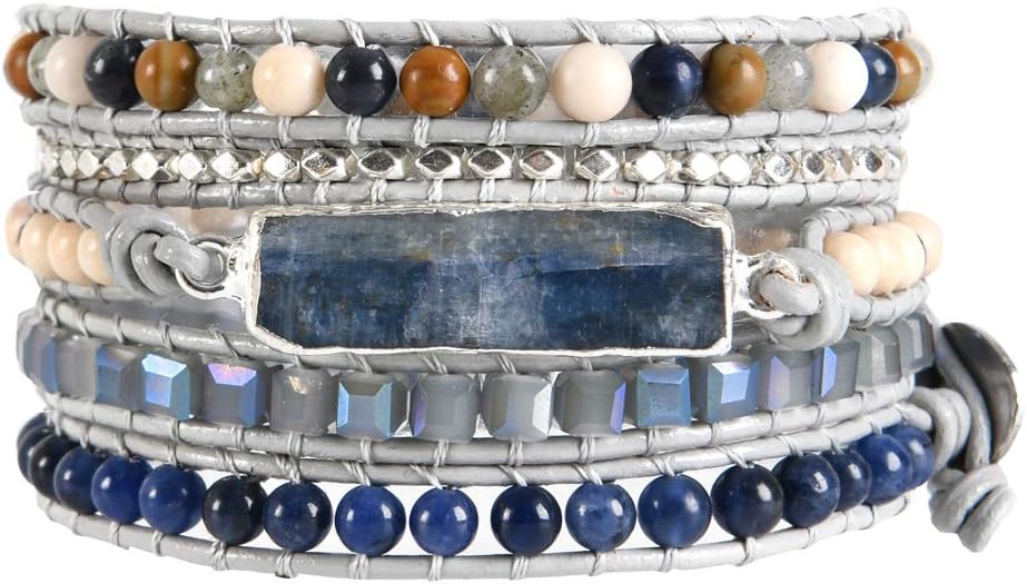 YGLINE Boho Handmade Wrap Leather Tube Crystal Stone Bracelet for Women