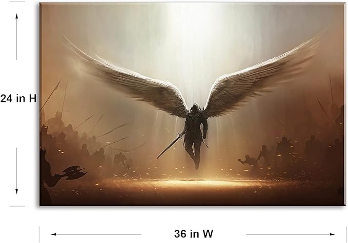 Fantasy Angel Stretched Canvas Wall Art for Living Room Bedroom Home Decoration,Abstract Anime Picture Print Painting Decor Artwork,Mysterious Wing Man Gallery Wrapped Gift,Inner Frame 24x36 Inches-PurrikoPets