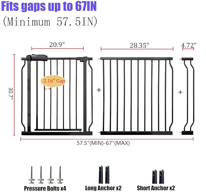 Extra Wide 62-67 Inch Baby Gates for Stairs, Doorways - No Drilling, Pressure Mounted Pet Gates for Kids & Dogs-PurrikoPets