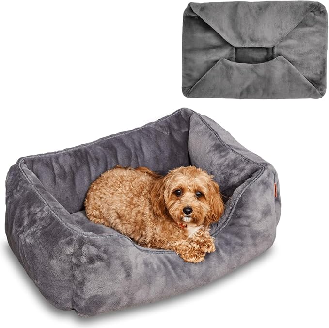 FUZI Luxury Aesthetic Dog Bed with Extra Cover for Small Dogs, Washable Pet Couch, Pet Bed with Sides, Non-Slip Bottom, Soft & Durable Calming Dog Bed, Faux Rabbit Fur, Small 25.1x16.75x9.5 Dark Grey-PurrikoPets