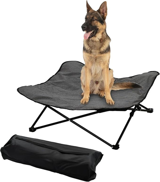 Elevated Dog Bed, Portable Raised Pet Cot for Outdoor and Indoor Folding Dog Cot Bed with Padded Filling Carrying Bag Included Pet Raised Travel Lounger for Camping Traveling (36x36x12inch)-PurrikoPets