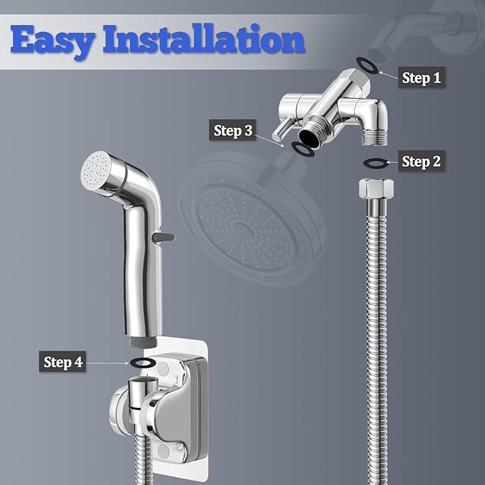 Dog Shower Attachment Metal, YDmeet Pet Washing Hose Attachment for Fast & Clean Bathing, Brass 3 Way Diverter, Adjustable Sprayer wtih Turn Off, 8 ft Hose and Holder, Chrome-PurrikoPets