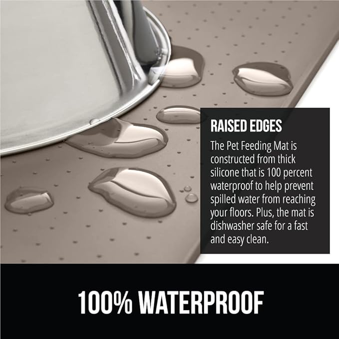 GORILLA GRIP 100% Waterproof Raised Edge BPA Free Silicone Pet Feeding Mat, Dog Cat Food Mats Contain Spills Protects Floors, Placemats for Cats and Dogs Water Bowl, Pets Accessories 28x18 Beige-PurrikoPets