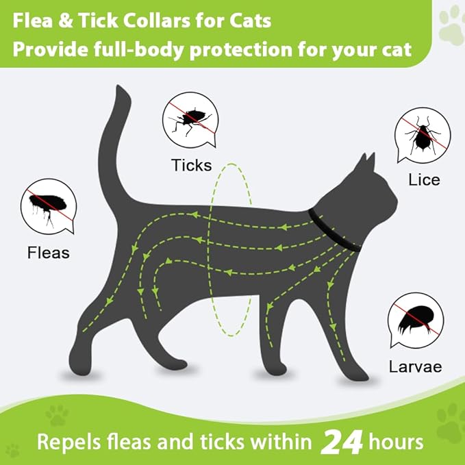 4 Pack Flea and Tick Collar for Cats, Natural Plant Oil Formula Cat Flea Collar Provides 32-Month Protection for Flea Tick Prevention, Waterproof & Adjustable Cat Flea Treatment for Most Cats-PurrikoPets