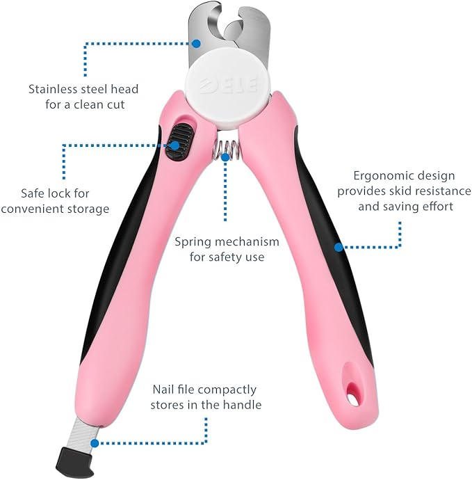 Flexzion Dog Cat Nail Clipper and Trimmer, Pet Toe Claw Scissor Grooming Tool with Stainless Steel Blades File Easy Grip Handle Safety Guard Avoid Overcutting for Small Medium Large Breed Puppy, Pink-PurrikoPets