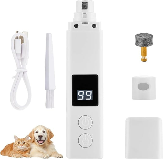 Dog Nail Grinder with 4-Speeds,Pet Claw Trimmers with 2 Modes Lighting UV, Nail Clippers for Small Medium and Large Dogs and Cats, Animal Nail Care,Grooming (White)-PurrikoPets