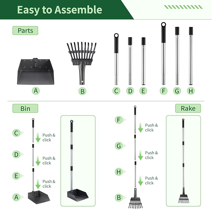 Dog Pooper Scooper, Dog Poop Trash Can Set with Removable Inner Bucket, Long Handle Rake, 150 Waste Bags, Easy Pick Up Poop Scooper, 20L Dog Poop Trash Bin for Small/Large Dog Families-PurrikoPets