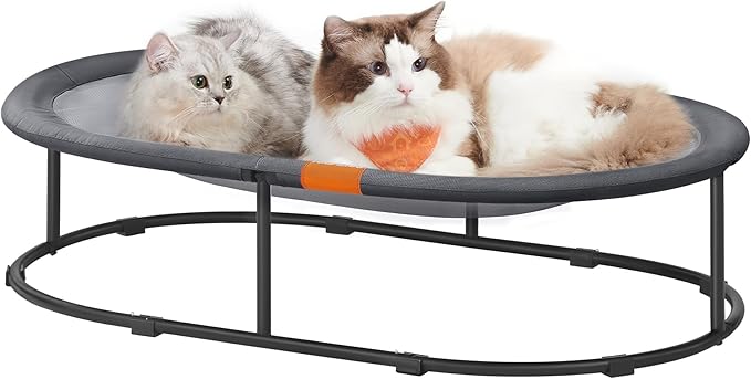 Feandrea Pet Bed, Cat Hammock, Elevated Cat Bed for Multiple Cats, with Removable Washable Mesh, for Pets up to 120 lb, Oval, Gray UPCB005G01-PurrikoPets