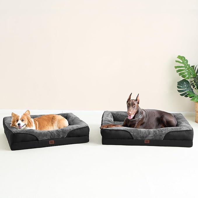 EHEYCIGA Memory Foam XL Dog Bed for XLarge Sized, Extra Large Orthopedic Dog Sofa with Sides and Waterproof Liner, Washable Pet Couch with Removable Cover, 48x35x7.5 Inch, Grey/Black-PurrikoPets