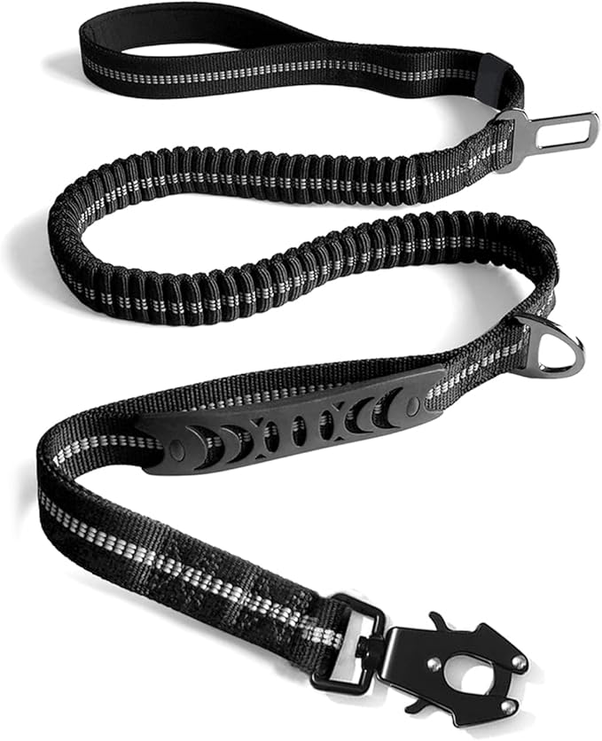 4-6FT Heavy Duty Dog Leashes for Large Dogs, Shock Absorbing Bungee Tactical Leash with 2 Padded Handle, Car Seatbelt and Metal Carabiner Clip, Strong No Pull Dog Leash for Medium-PurrikoPets