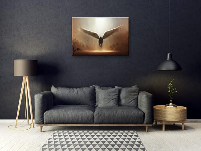 Fantasy Angel Stretched Canvas Wall Art for Living Room Bedroom Home Decoration,Abstract Anime Picture Print Painting Decor Artwork,Mysterious Wing Man Gallery Wrapped Gift,Inner Frame 24x36 Inches-PurrikoPets