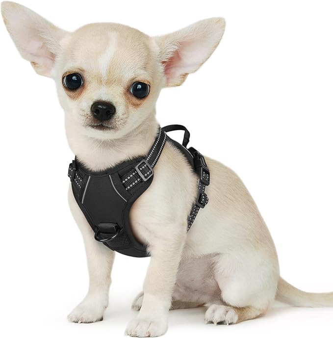Eagloo Small Dog Harness No Pull, Service Vest with Reflective Strips and Control Handle, Adjustable and Comfortable for Easy Walking, No Choke Pet Harness with 2 Metal Rings, Black, XS-PurrikoPets