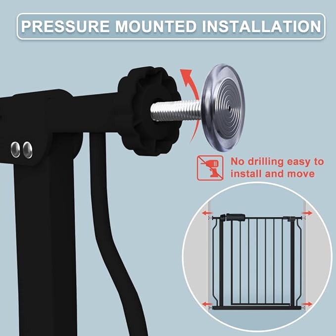 Extra Wide Baby Gate 67-71.5 Inch Wide Walk Through Pressure Mounted Auto Close Large Long Tension Gate for Dog and Cats Black-PurrikoPets