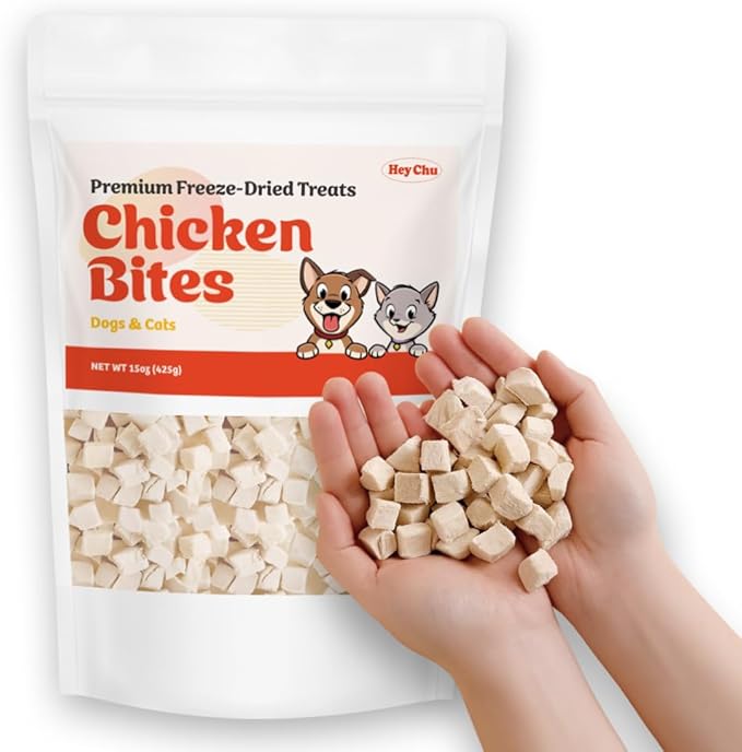 Freeze Dried Raw Single Ingredien Chicken Bite Dog Treats & Cat Treats – 15oz Chicken Breast - High Protein, Grain Free, Bite-Sized, Weight Control Training Treats Snacks-PurrikoPets