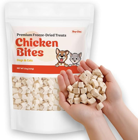 Freeze Dried Raw Single Ingredien Chicken Bite Dog Treats & Cat Treats – 15oz Chicken Breast - High Protein, Grain Free, Bite-Sized, Weight Control Training Treats Snacks-PurrikoPets