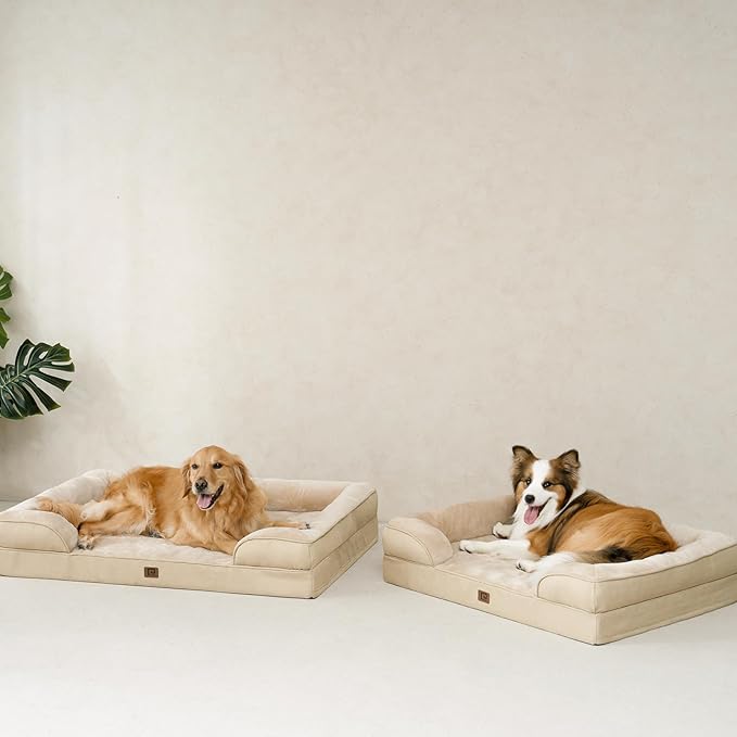 EHEYCIGA Orthopedic Dog Bed for Medium Dogs, Waterproof Memory Foam Medium Dog Beds with Sides, Non-Slip Bottom and Egg-Crate Foam Pet Couch Bed with Washable Removable Cover, Greige-PurrikoPets