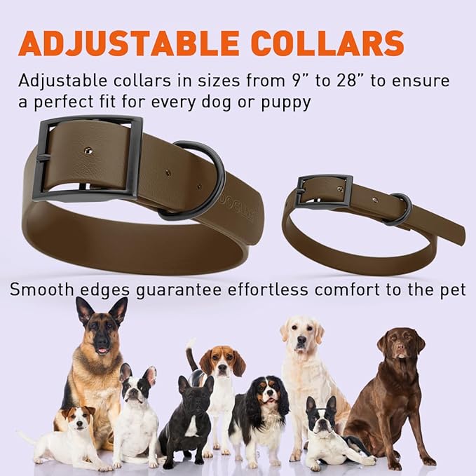 Dogline Biothane Waterproof Dog Collar Strong Coated Nylon Webbing with Black Hardware Odor- Proof for Easy Care Easy to Clean High Performance Fits Small Medium or Large Dogs, Dark Chocolate Brown-PurrikoPets