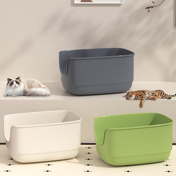Gefryco Jumbo Cat Litter Box with High Sides, Extra Large for Muti Cats Open Big Cat Litter Box Anti-Splashing, High Wall Litter Tray for Indoor Medium and Large Cats(2Pack)-PurrikoPets