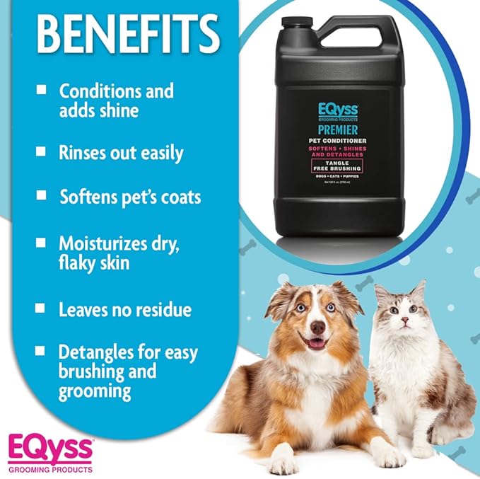 EQyss Premier Pet Conditioner - Moisturizes, Softens, & Conditions Dry Coat & Hair, Detangles & Adds Shine - for all Dogs, Cats, Puppies (128 oz)-PurrikoPets