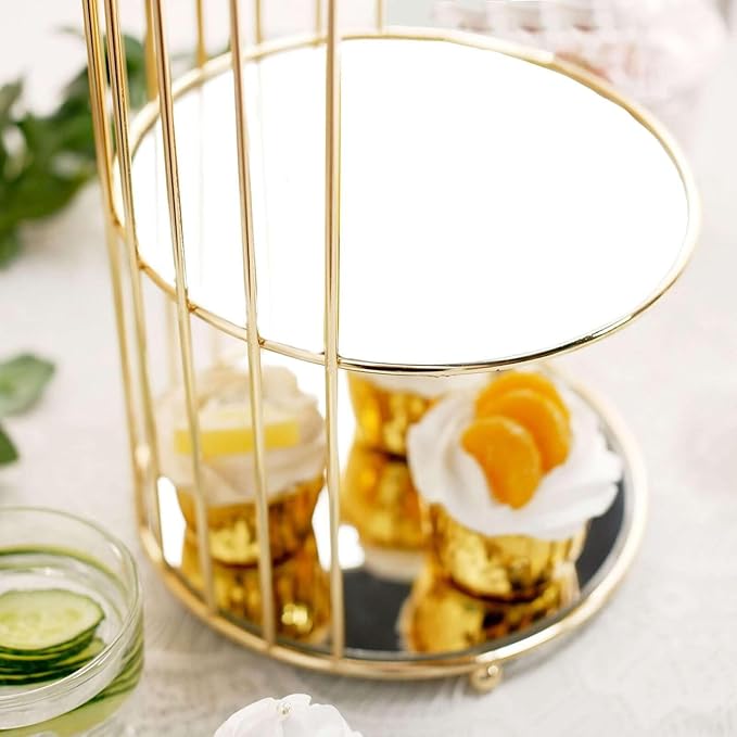 Efavormart 22" - 3 Tier Crystal Mirror Top Gold Metal Bird Cage Cupcake Cake Stand, Dessert Display for Wedding, Party, Birthday, Baby Shower Celebrations, Home Decorations-PurrikoPets