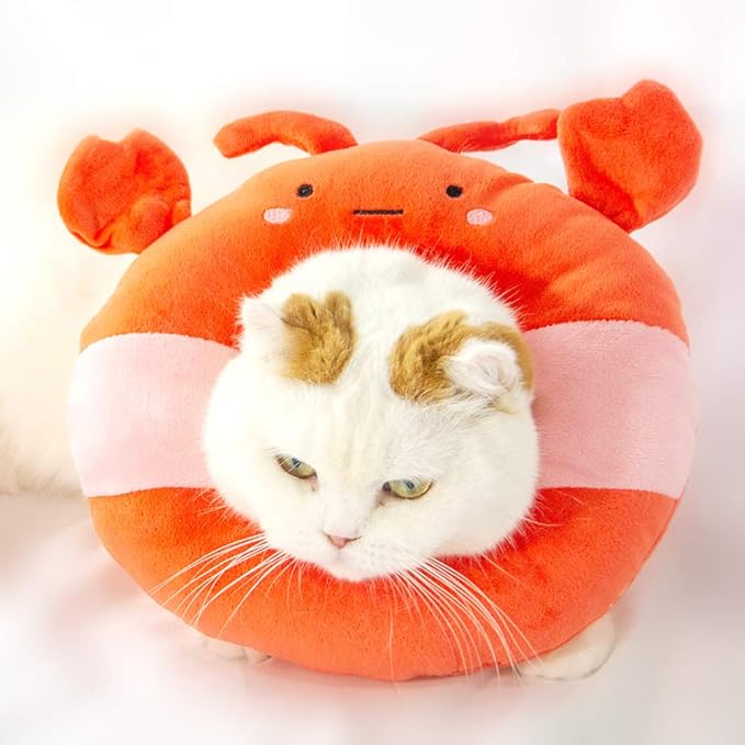 Adjustable Cat Recovery Collar Soft,Cute Pet E-Collar Neck Cone After Surgery Wound Healing Protective Cone Fit for Kitties, Small Dogs(ELC05-lobster-s)-PurrikoPets