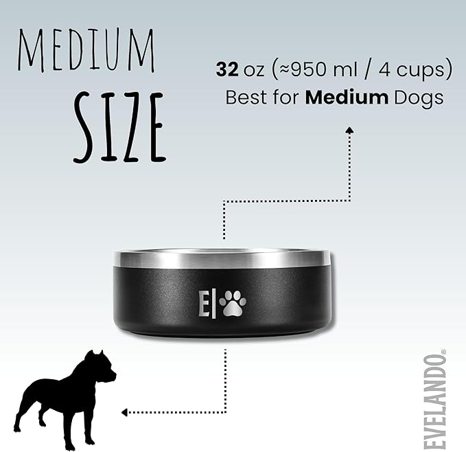 EVELANDO® Premium Dog Food Bowl 32 oz Stainless Steel 4 Cups Small Medium Dog Bowls Non Slip & BPA-Free S M L Pet Water Bowl Platos para Perros Indoor Outdoor Pet Dish Feeder Water and Food Dish-PurrikoPets