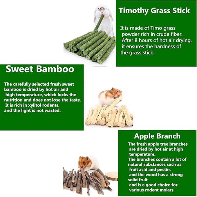 150g 3 Types of Combined Chew Toys Molar Sticks Sweet Bamboo Apple Branch Timothy Grass for Pets Chinchilla Squirrel Gerbil Hamster Squirrel Guinea Pigs-PurrikoPets