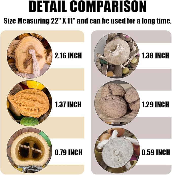 Extra Large Bird Parrot Toys- 21.7 inch Multicolored Natural Wooden Walnut Parrot Chewing Toy Suggested for Macaws cokatoos, African Grey and a Variety of Amazon Parrots. (Large Size)-PurrikoPets