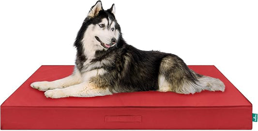 FurHaven Cooling Dog Bed – XXL Foam Mattress for Joint Pain Relief, Waterproof Liner, Removable Washable Cover, Durable for Outdoor Use, Deluxe Grid Indoor/Outdoor Bed – Red, Jumbo Plus-PurrikoPets