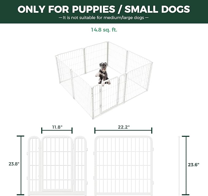 FXW Homeplus Unleashed Indoor Dog Playpen - Stress-Free and Safe Play, Heavy Duty 24 Inch 8 Wire Panels Dog Pen for Puppy and Small Dogs, White│Patented-PurrikoPets