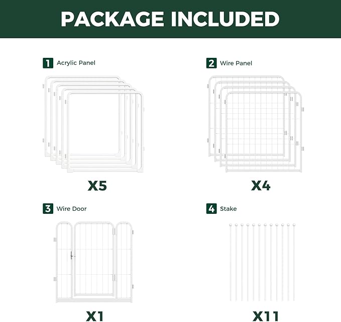 FXW Homeplus Unleashed Indoor Dog Playpen - Stress-Free and Safe Play, Heavy Duty 24 Inch 5 Acrylic Panels + 5 Wire Panels Dog Pen for Puppy and Small Dogs, White│Patented-PurrikoPets