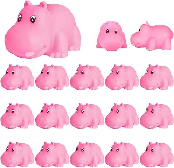 18 Mini Rubber Hippo Toys - PVC Small Animal Models, Pink Hippo Bath Buddy Size 1.1-2.48 inches, Suitable for Children, Party Favors, Bath Toys, and Educational Games.-PurrikoPets