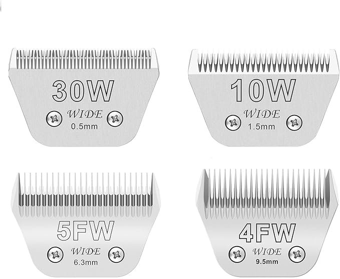 4PCS Wide Blades for Dog Grooming Blades Compatible with Andis,Oster A5,Wahl km10 Dog Clippers,Detachable Stainless Steel Dog Clipper Blades (10W+30W+5FW+7FW)-PurrikoPets