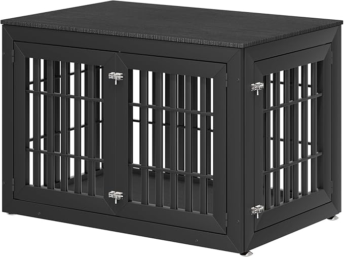 48" Heavy Duty Dog Crate Furniture for Small,Medium and Large Dogs,Rustic Wooden Dog Cage Kennel Indoor Furniture with Waterproof Top,Decorative Pet House Side End Table (Black)-PurrikoPets