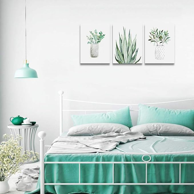 farmhouse Wall Art painting for dining room bathroom Abstract Canvas art family Wall decor for Bedroom kitchen Wall Decoration Living Room decor art Green Leaf pictures Artwork for home walls 3 piece-PurrikoPets