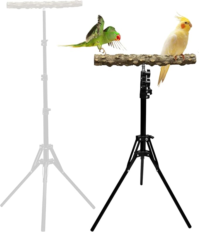 16-63 Inch Height Adjustable Bird Perch Pepper Wood Bird Training Perch Stand Parakeet Perches Indoor and Outdoor Parrot Stands for Small to Medium Bird-PurrikoPets