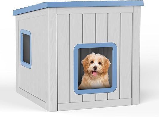 Dog House Small Dog Houses Outdoor with Sloped Roof Waterproof Ventilated Design Easy to Clean Elevated Floor Easy Assembly for Middle Sized Dogs-PurrikoPets