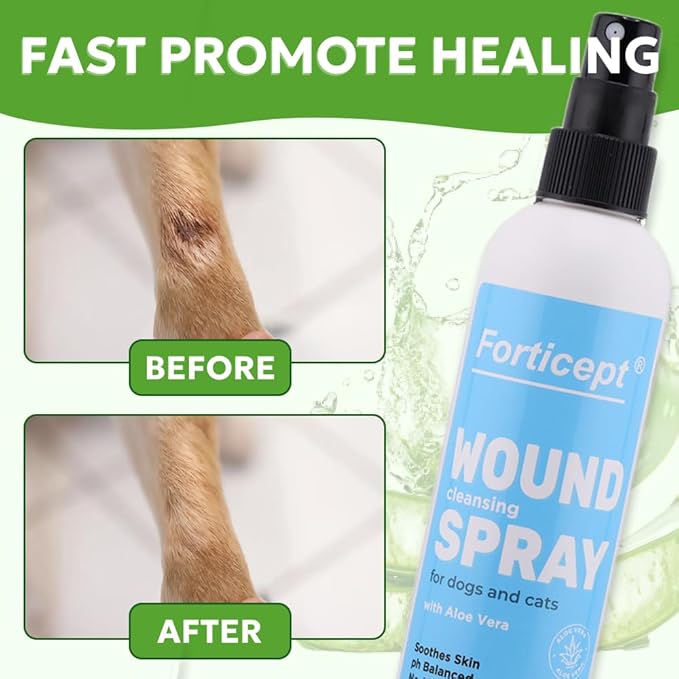 Forticept Hot Spot Spray for Dogs Cats & Horses, Itch Relief Wound Cleanser with Aloe Vera, 8 oz-PurrikoPets