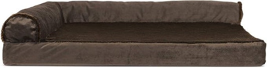 Furhaven Cooling Gel Dog Bed for Large/Medium Dogs w/ Removable Bolsters & Washable Cover, For Dogs Up to 55 lbs - Plush & Velvet L Shaped Chaise - Sable Brown, Large-PurrikoPets