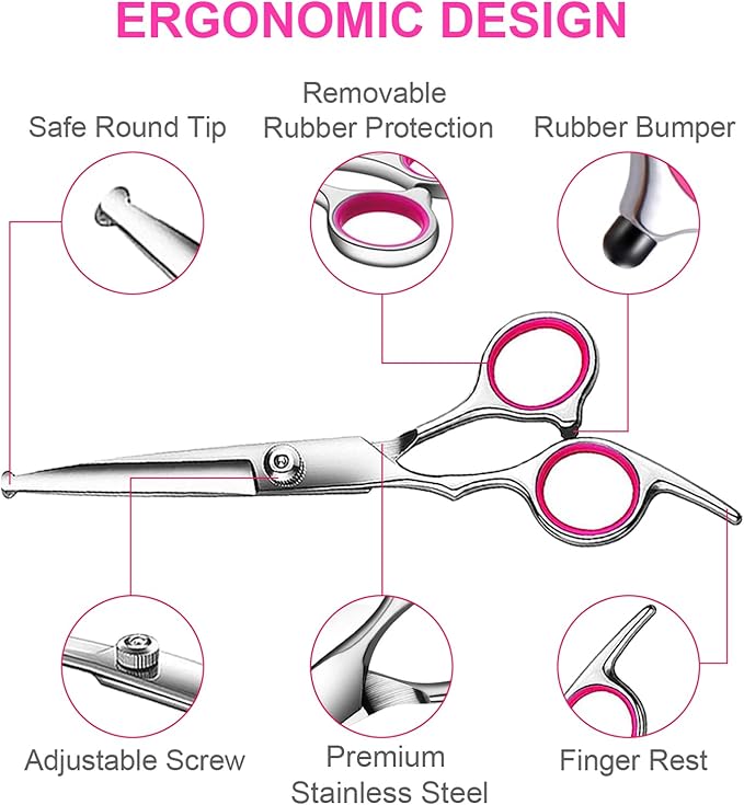 5 in1 Dog Grooming Scissors Kit, Professional Dog Scissors for Grooming with Safety Round Tips, Titanium Coated Grooming Shears for Dogs Cat Pet At Home-PurrikoPets