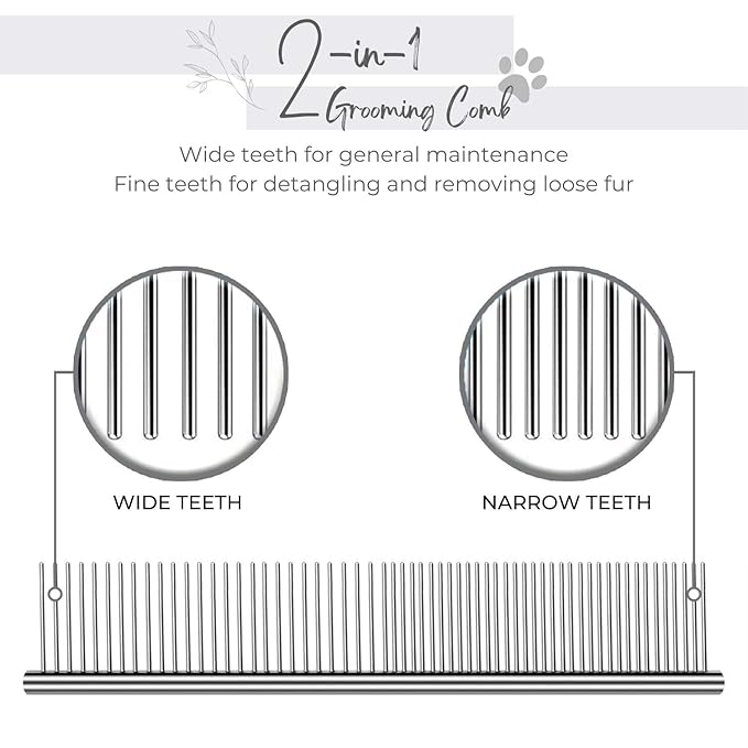 Flexzion Grooming Comb for Dogs – Stainless Steel Professional Cat Comb and Animal Tool for Removing Tangles and Knots on Medium Pets with Smooth Needle Teeth – 45mm, 1 Large-PurrikoPets